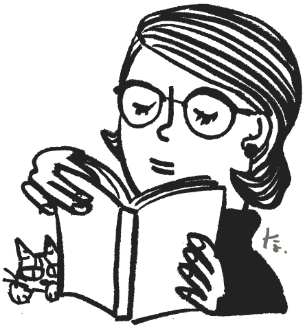 猫と本を読む女性のイラスト
