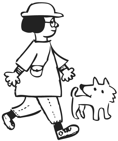 犬と歩く女性のイラスト